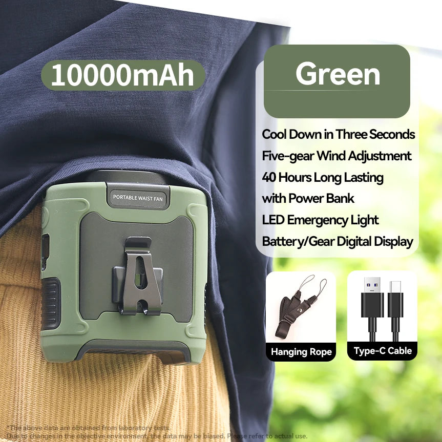 Portable Waist & Neck Fan 10000/20000mAh – 5-Speed with LED Light