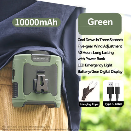 Portable Waist & Neck Fan 10000/20000mAh – 5-Speed with LED Light