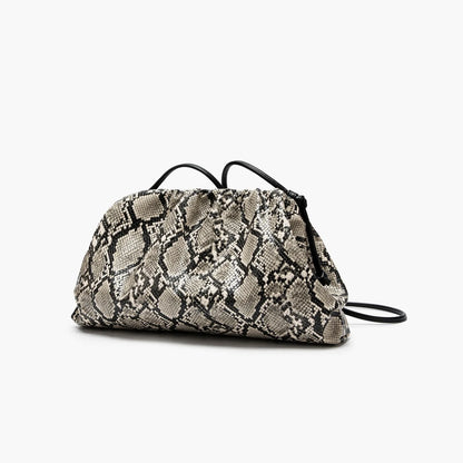Ruched Snake Pattern Dumpling Shoulder Bag