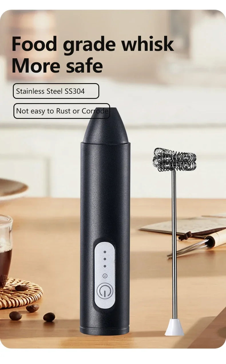 Cordless USB Electric Milk Frother – 3-Speed Handheld Foam Maker