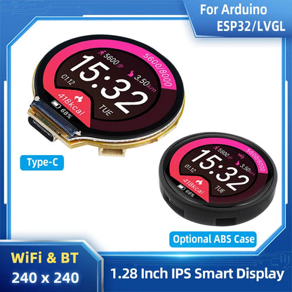 ESP32-C3 WiFi and Bluetooth development board with 1.28-inch round LCD display, featuring microcontroller and connectivity options.