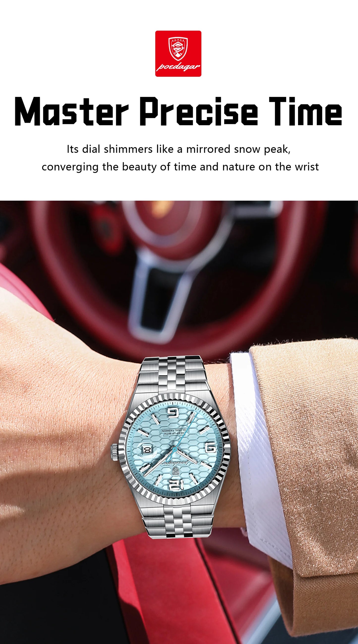 POEDAGAR Men's Luxury Watch – Stainless Steel, Waterproof, Luminous, Date Display, With Box