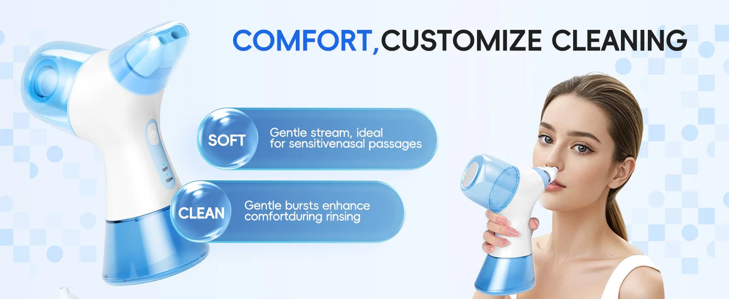 Self-Cleaning Nasal Irrigator & Water Flosser Combo | 30 Sinus Salt Packets | Auto Waste Collection