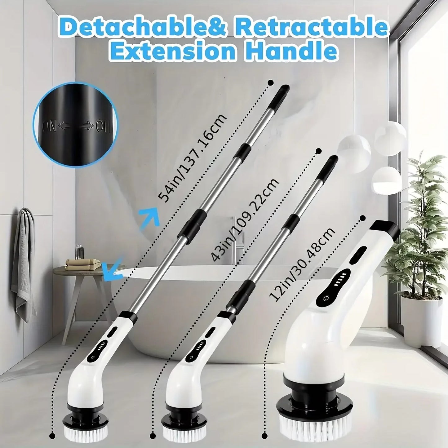 Cordless electric spin scrubber by R.E.D. Shopping with multiple cleaning attachments and LED light for home and garden cleaning tasks.