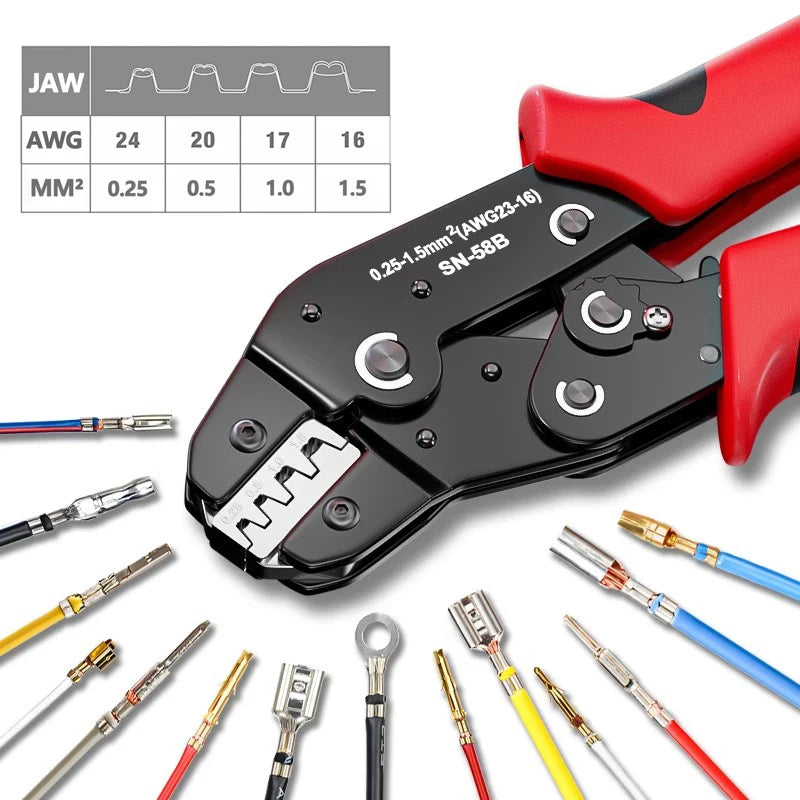 Ratcheting Crimping Tool Set SN-58B – For Dupont, JST, MOLEX & Open Barrel Terminals