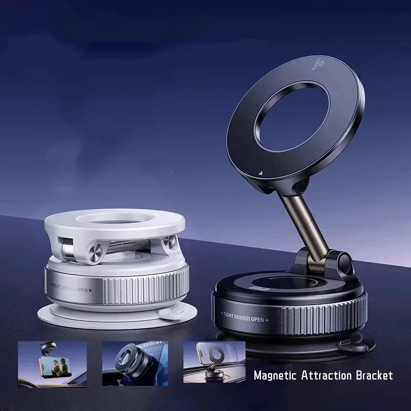 Rotating Folding Magnetic Phone Holder | Vacuum Suction MagSafe Stand for Car, Gym & Kitchen