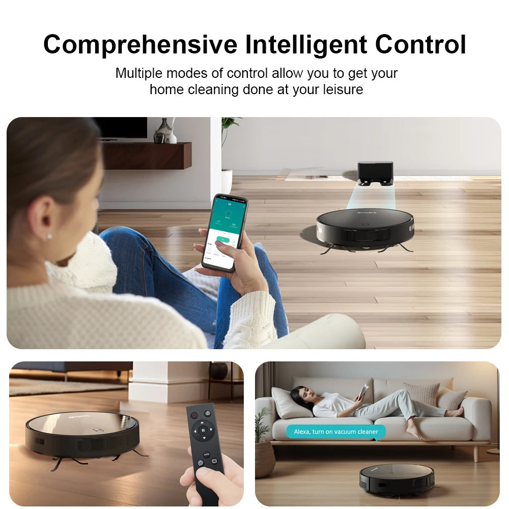 Robot Vacuum & Mop Combo – 6000PA Suction, WiFi & Voice Control, Auto-Recharge, Pet Hair | V6