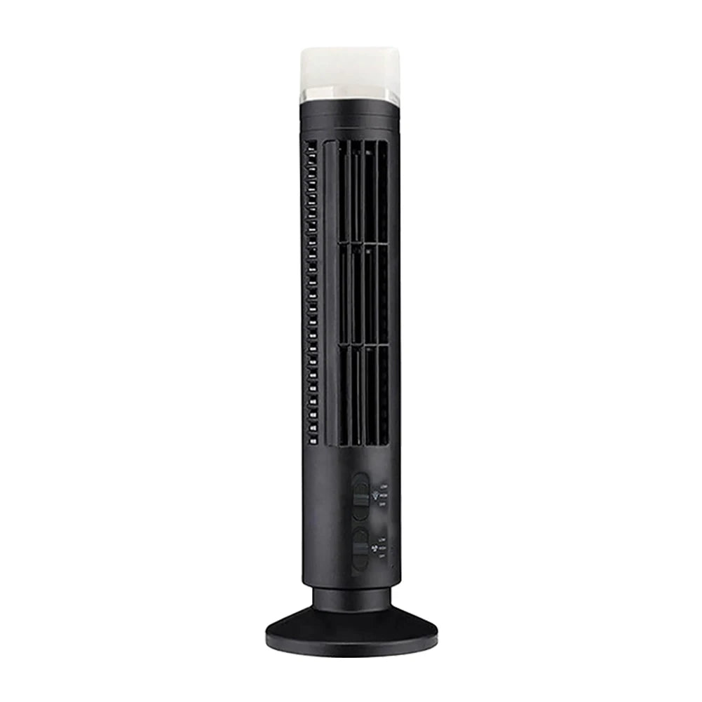 LED Bladeless Tower Fan — 90° Oscillating, USB Powered, Quiet, Desk Fan with Light, Home & Office