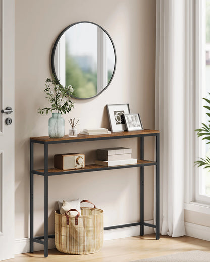 VASAGLE narrow console table with two shelves, R.E.D. Shopping entryway furniture in 20x100x80cm, ideal for stylish home organization.