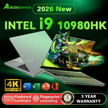 ACEKAMAS 15.6" Gaming Laptop – Intel Core i9, 4K IPS, 16GB DDR4, 1TB SSD, Win 11