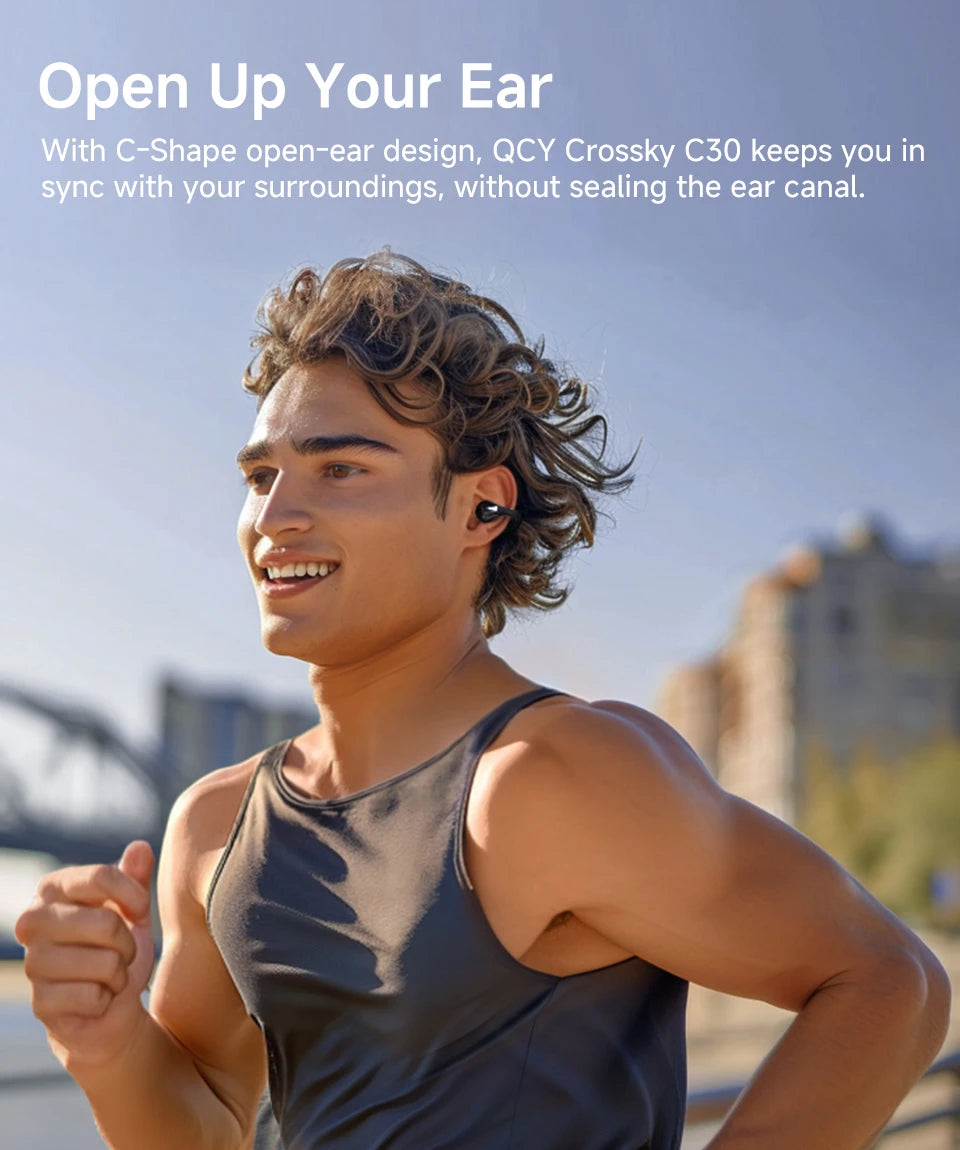 QCY Crossky C30 Ear Clip Bluetooth 5.4 Earphones – Open Ear Sports TWS, Dual-Connection