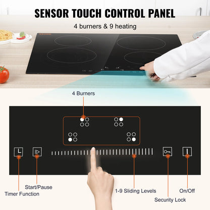 SucceBuy Built-in Induction Stove Top 2/4/5 Burners – 12/24/30", Ceramic Glass, 240V