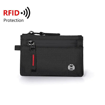 RFID Nylon Mini Wallet with Zipper & D-Ring Clip