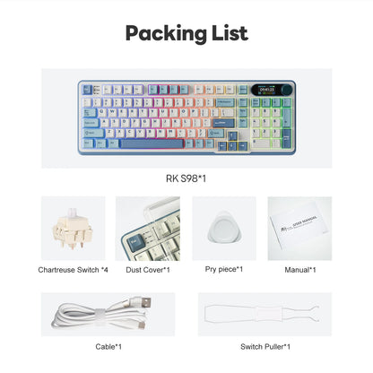 RK Royal Kludge S98 Wireless Mechanical Keyboard – 98 Key, Hot-Swap, TFT Screen, BT5.0/2.4G/USB-C