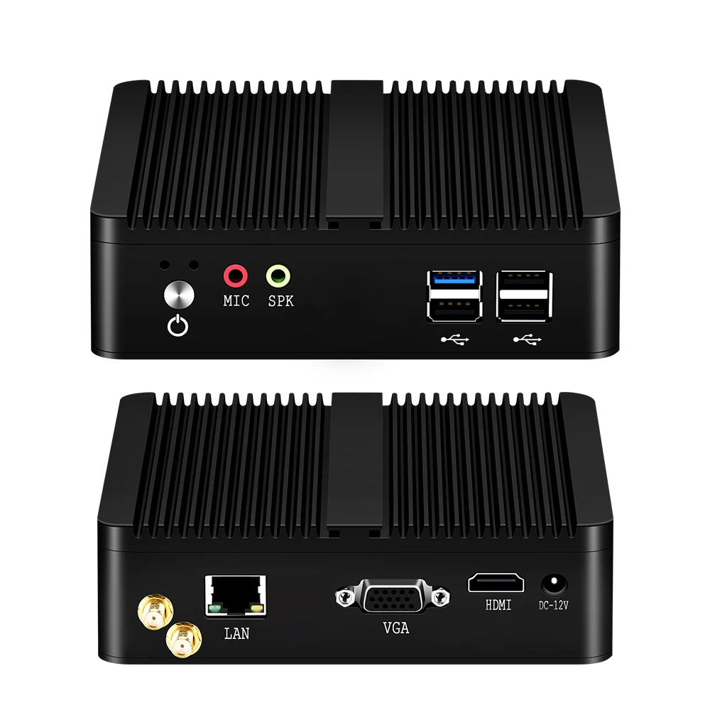 XCY Fanless Mini PC – Intel Celeron J1900, Quad-Core, Gigabit Ethernet, HDMI, VGA, WiFi, Windows/Linux