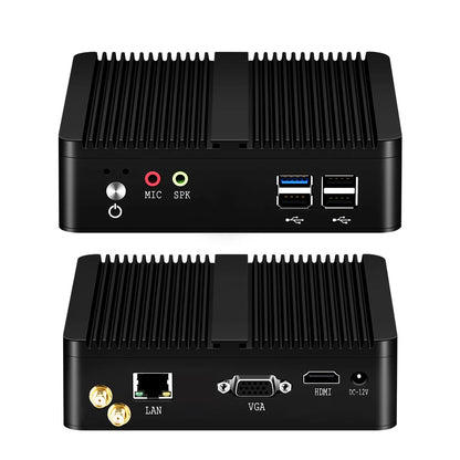 XCY Fanless Mini PC – Intel Celeron J1900, Quad-Core, Gigabit Ethernet, HDMI, VGA, WiFi, Windows/Linux
