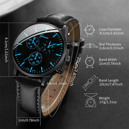Men's business watch set with leather band, includes quartz watch, necklace, and bracelet, stylish accessories in the R.E.D. Shopping collection.