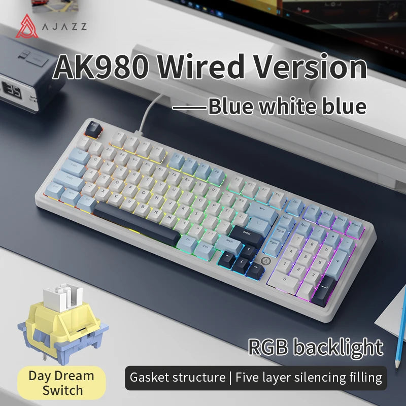 AJAZZ AK980 Mechanical Keyboard – 98-Key, Wired, Hot-Swap, Gasket Mount, RGB, CE/RoHS