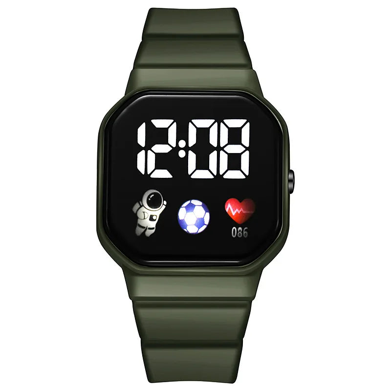 Kids LED digital sports watch with football design, silicone strap for boys and girls, by R.E.D. Shopping.