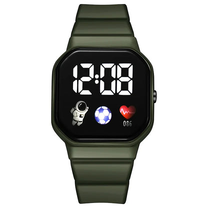 Kids LED digital sports watch with football design, silicone strap for boys and girls, by R.E.D. Shopping.