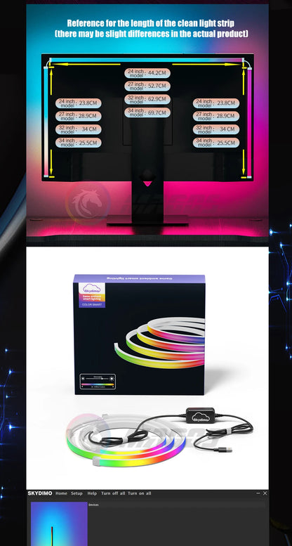 Skydimo Ambilight RGB LED Strip for PC Monitor – AURA USB 5V Software Control (24"/27"/32"/34")