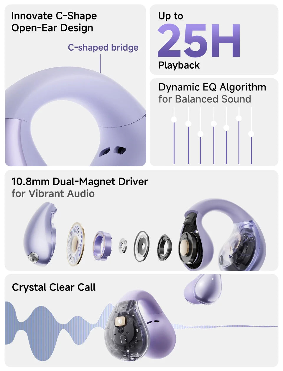 QCY Crossky C30 Ear Clip Bluetooth 5.4 Earphones – Open Ear Sports TWS, Dual-Connection