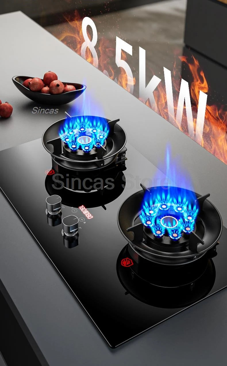 Sincas Dual Burner Gas Stove | Desktop & Built-in | Natural Gas & LPG | Ceramic Glass