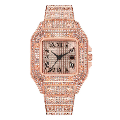 Men's R.E.D. Luxury Square Rhinestone Quartz Watch with steel strap, elegant business wristwatch for formal and professional wear.