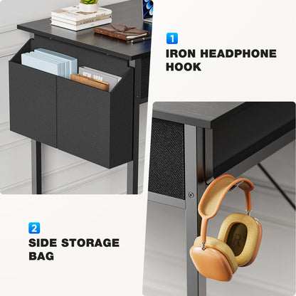 JHK 32" Office Desk with Fabric Storage Drawers & Side Bag – Metal Frame Home PC Table