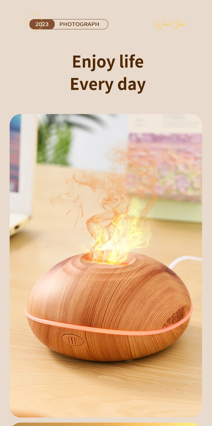 HLCOME Ultrasonic Aroma Diffuser – 200ml Wood Grain, 7 Color LED, Remote Control, Essential Oil Humidifier for Home & Bedroom