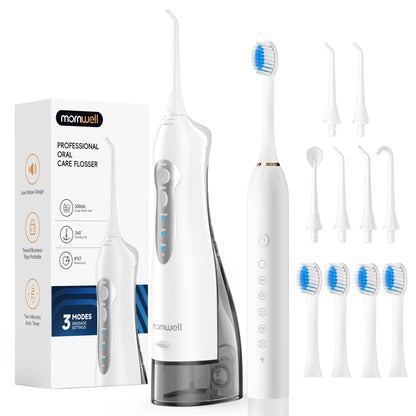 Mornwell D52 Portable Water Flosser + X3 Electric Toothbrush Combo – 4 Modes, 300ml Tank, Rechargeable, Travel-Ready