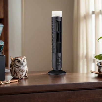 LED Bladeless Tower Fan — 90° Oscillating, USB Powered, Quiet, Desk Fan with Light, Home & Office