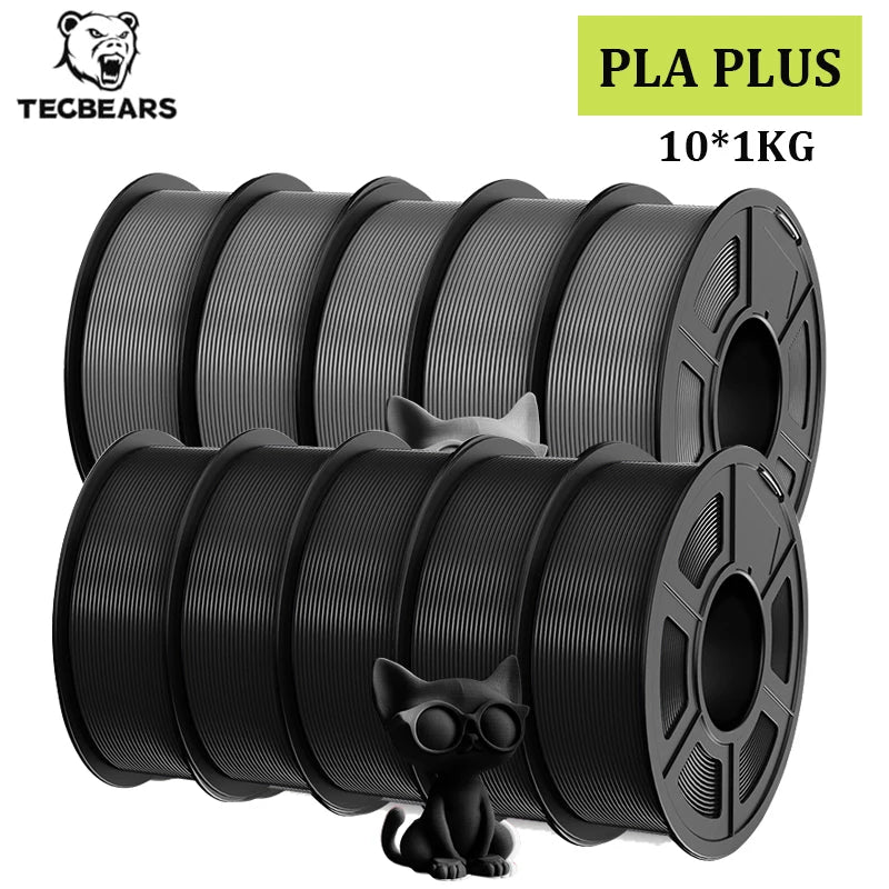 TECBEARS PLA+ Filament – 10KG Bundle, 1.75mm, Multi-Color, High Toughness, No Bubbles for FDM Printers