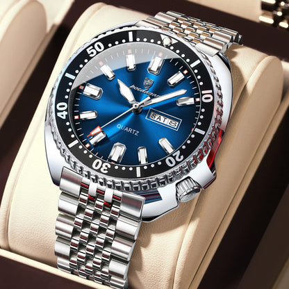 POEDAGAR Luxury Men's Quartz Watch – Date, Week, Luminous & Waterproof Stainless Steel
