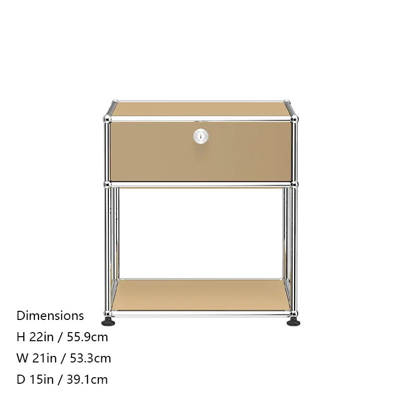 Stainless steel R.E.D. Shopping metal nightstands with storage cabinets, modern bedroom furniture for living room or bedroom use.
