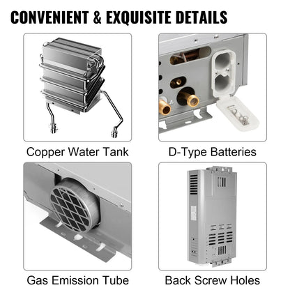 VEVOR Propane Gas Tankless Water Heater 6L–18L | Instant Hot Water | Outdoor & Camping