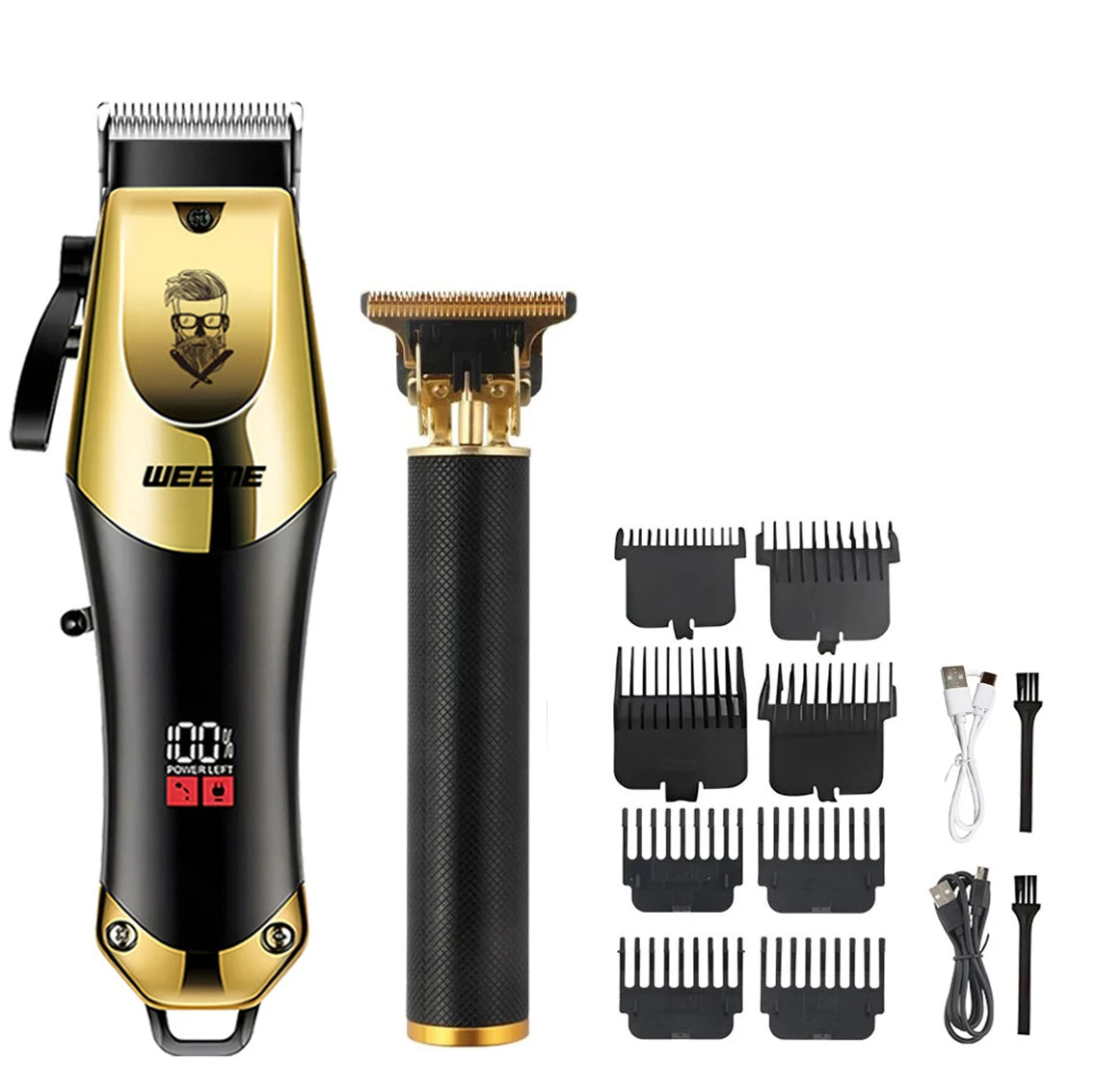 R.E.D. Shopping T9 Vintage men's electric hair clipper with rechargeable beard and nose trimmer kit, black and silver cordless design