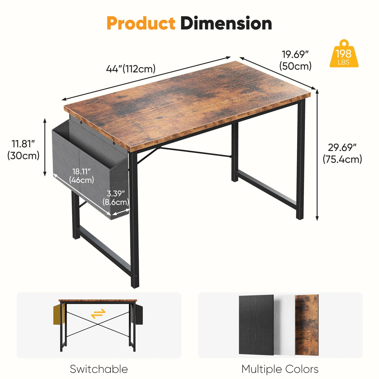 JHK 31–55" Adjustable Office & Gaming Desk – Metal Frame, Wood Tabletop & Storage Bag