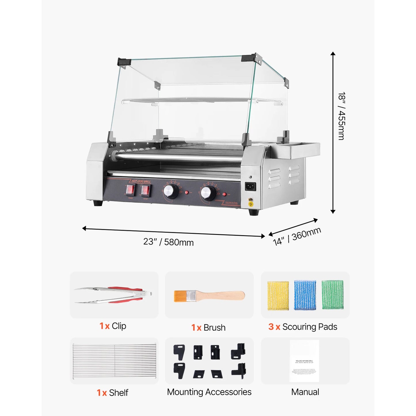 SucceBuy Hot Dog Roller Grill – 5, 7 or 11 Rollers, Stainless Steel, Dual Temp Control, Commercial Sausage Cooker