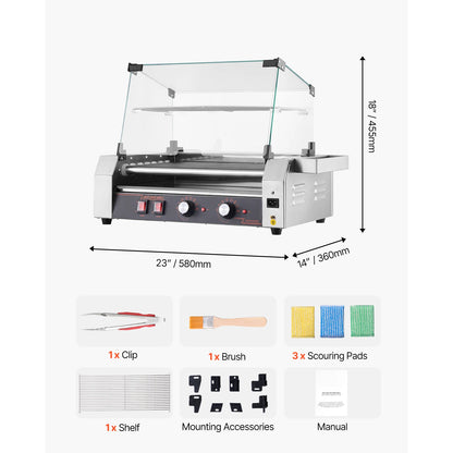 SucceBuy Hot Dog Roller Grill – 5, 7 or 11 Rollers, Stainless Steel, Dual Temp Control, Commercial Sausage Cooker
