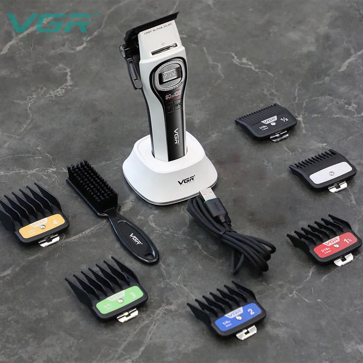 VGR V-888C Professional Hair Clipper – Brushless External Rotor Motor, Carbon Blade, 90min Runtime