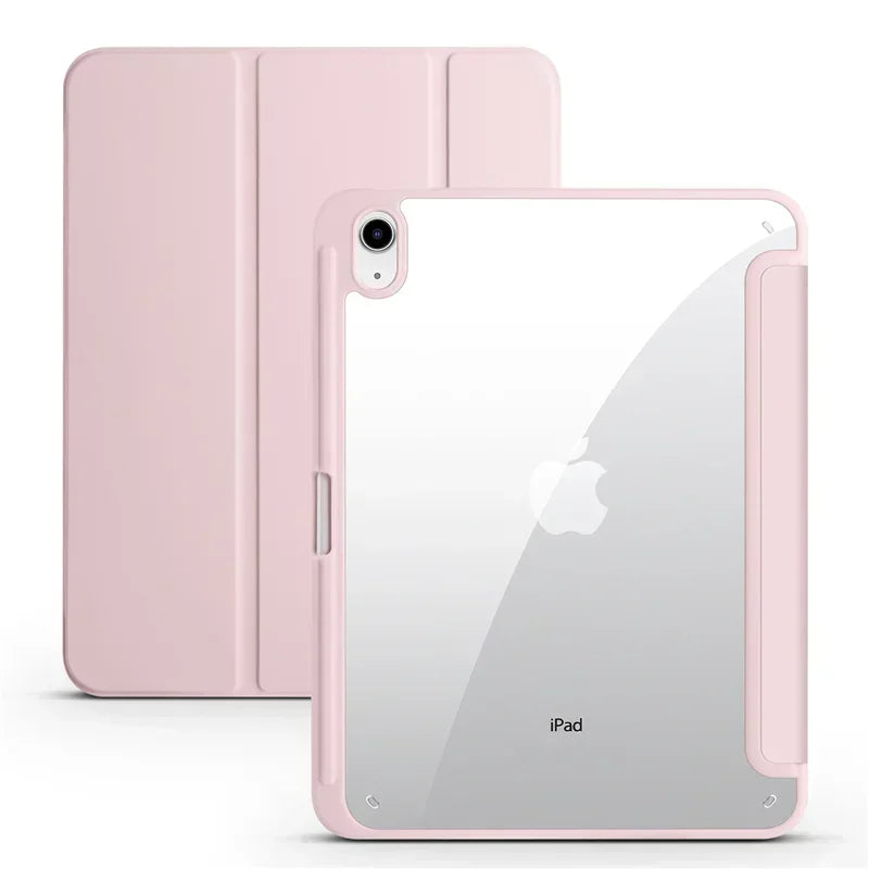 iPad Case with Pen Holder – Trifold Acrylic Clear Back Cover for iPad 9.7–11"