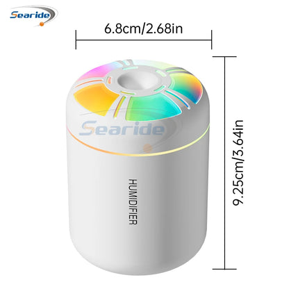 Searide Mini USB Humidifier – 180ml Ultrasonic Aroma Diffuser, Color LED, Touch Control, for Car, Home & Bedroom