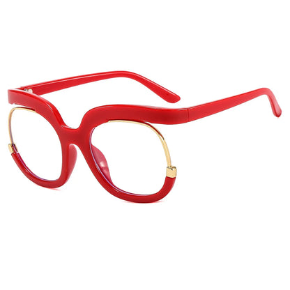 Large Y2K style decorative glass frames for women, flat lens fashion eyewear with bold, oversized design and clear lenses.