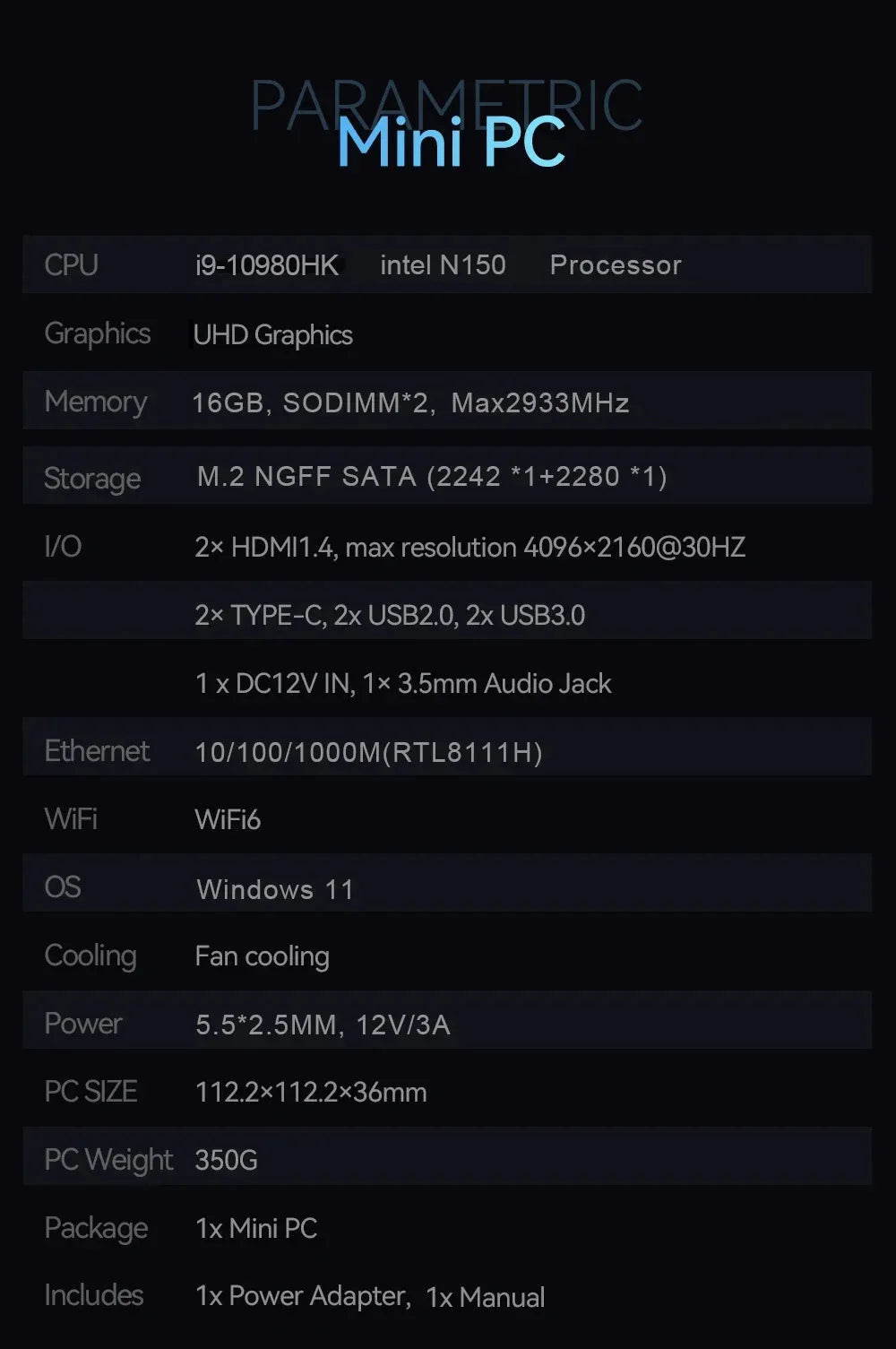 Mini PC Intel N150 / i9-10980HK – 16-32GB RAM, up to 2TB SSD, WiFi 6, Windows 11 Pro
