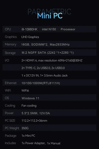 Mini PC Intel N150 / i9 10980HK | 16/32GB RAM | Up to 2TB SSD | WiFi 6 | Windows 11