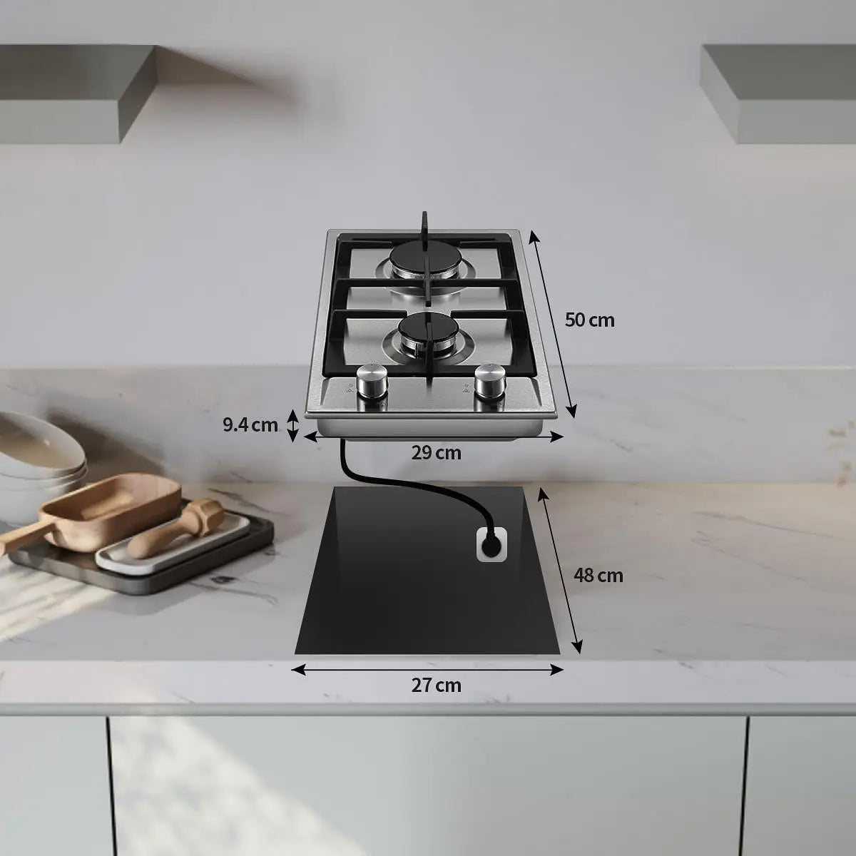 TopStrong 2-Burner Gas Hob | NG & LPG | Auto Flame Protection | Built-in | EU
