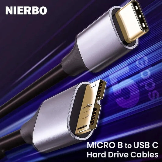 NIERBO USB-C to Micro B Braided Cable – USB 3.0, for MacBook, Toshiba Canvio, Hard Drives