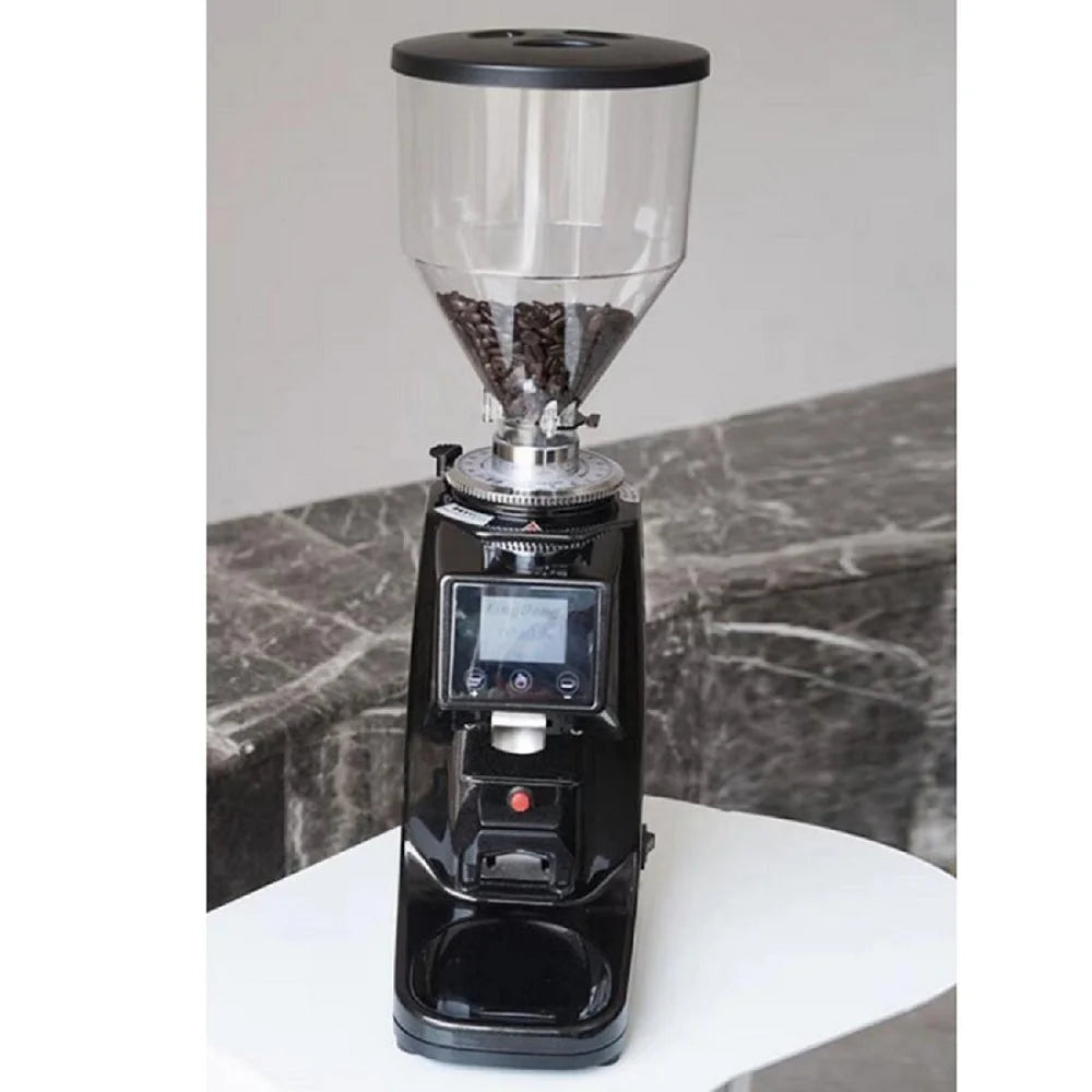 R.E.D. Shopping ITOP coffee grinder with touch screen, 60mm flat burr, aluminum alloy body for home espresso brewing.