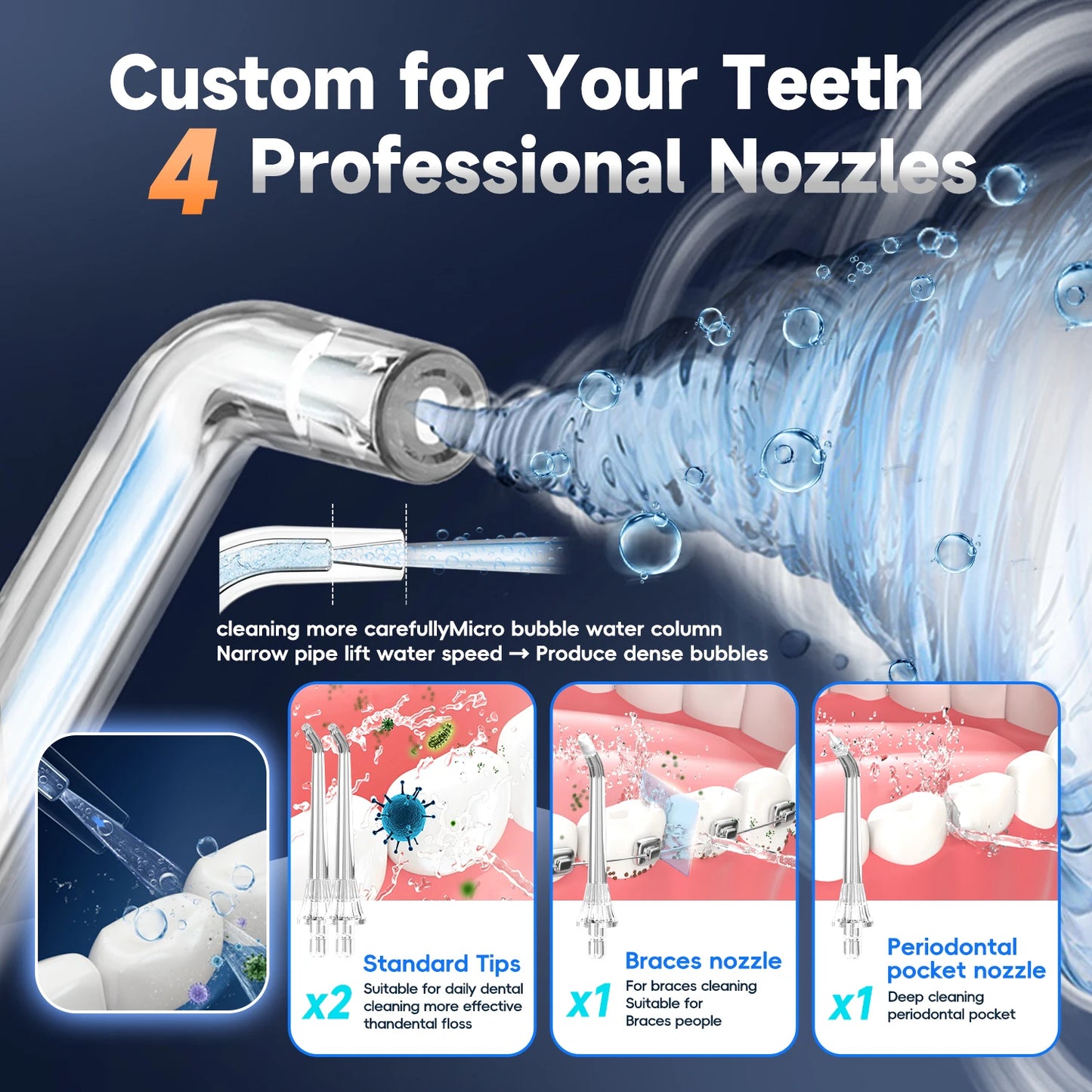 Cordless Water Flosser | 4 Jet Tips | 4 Modes | 260ml | IPX7 Waterproof